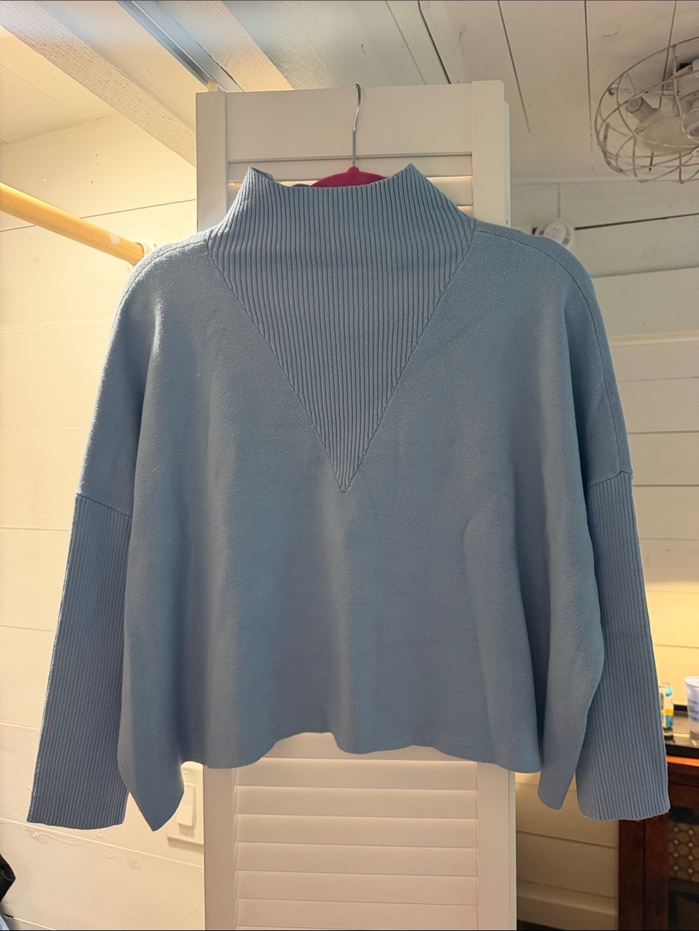 Marie Oliver Powder Blue Ribbed Funnelneck Pullover